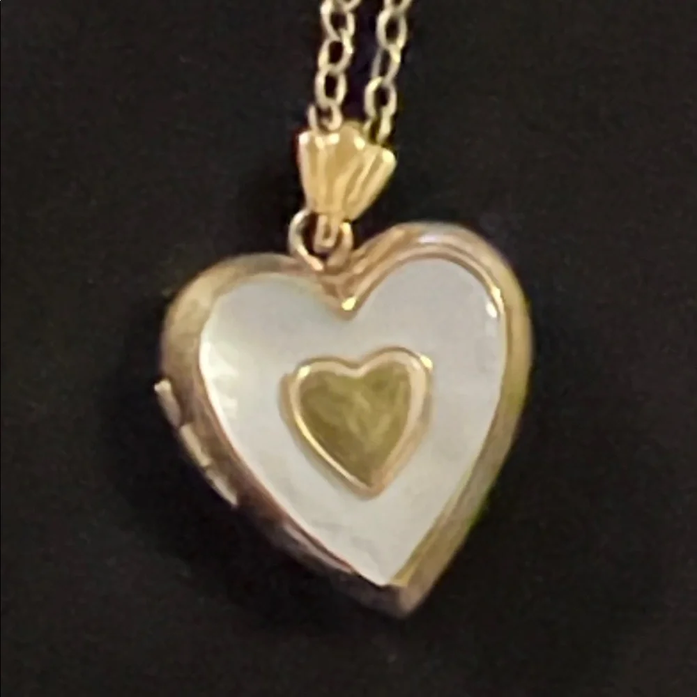 Antique 10k Gold fill over Sterling Silver heart locket necklace 14”